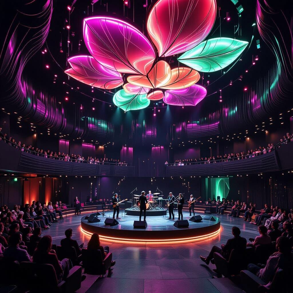 Futuristic Auditorium with Bioluminescent Design