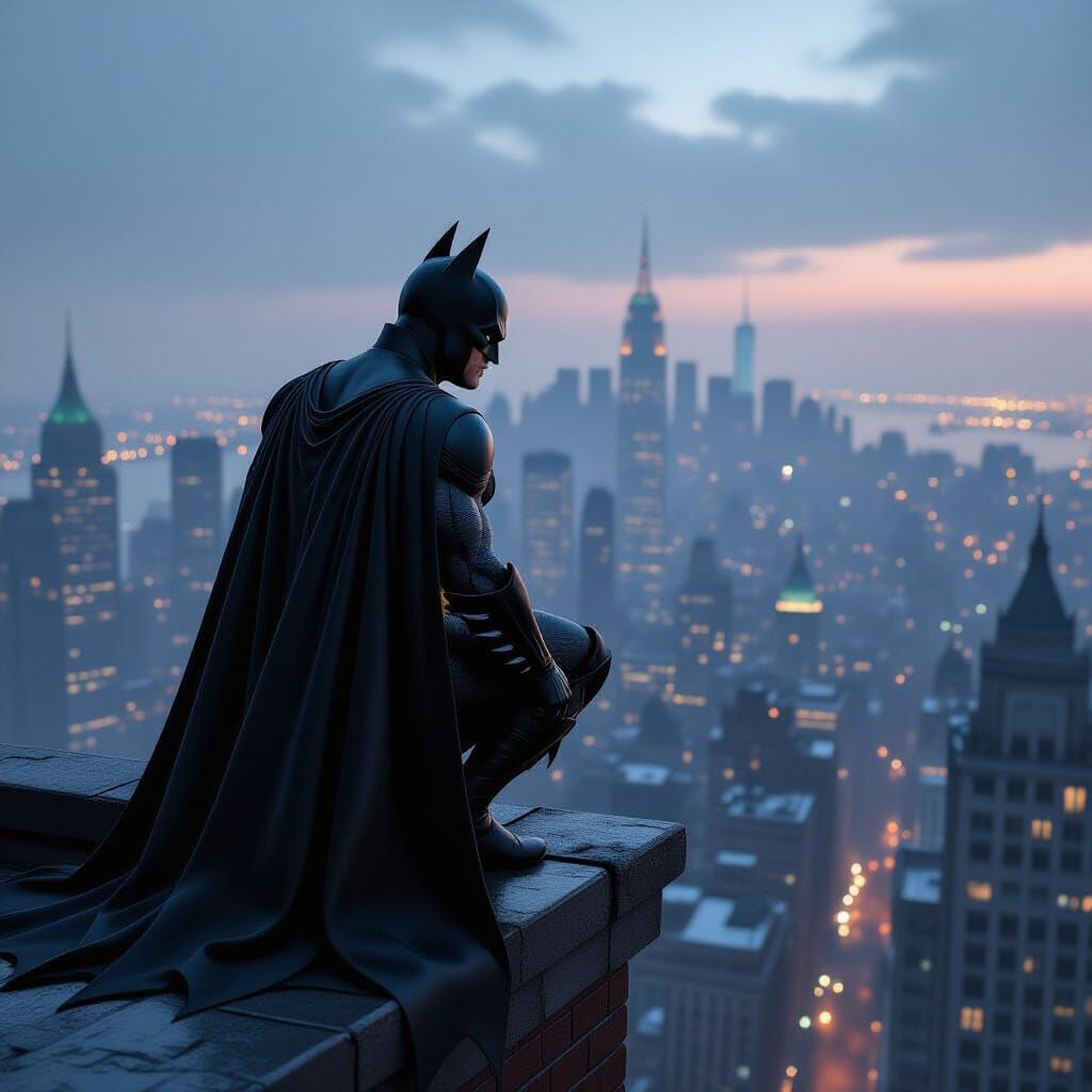 Batman Over Gotham Cityscape
