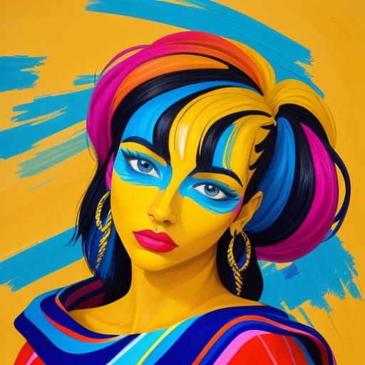 Vibrant Woman in Bold Striped Dress, Fauvist Expressionism