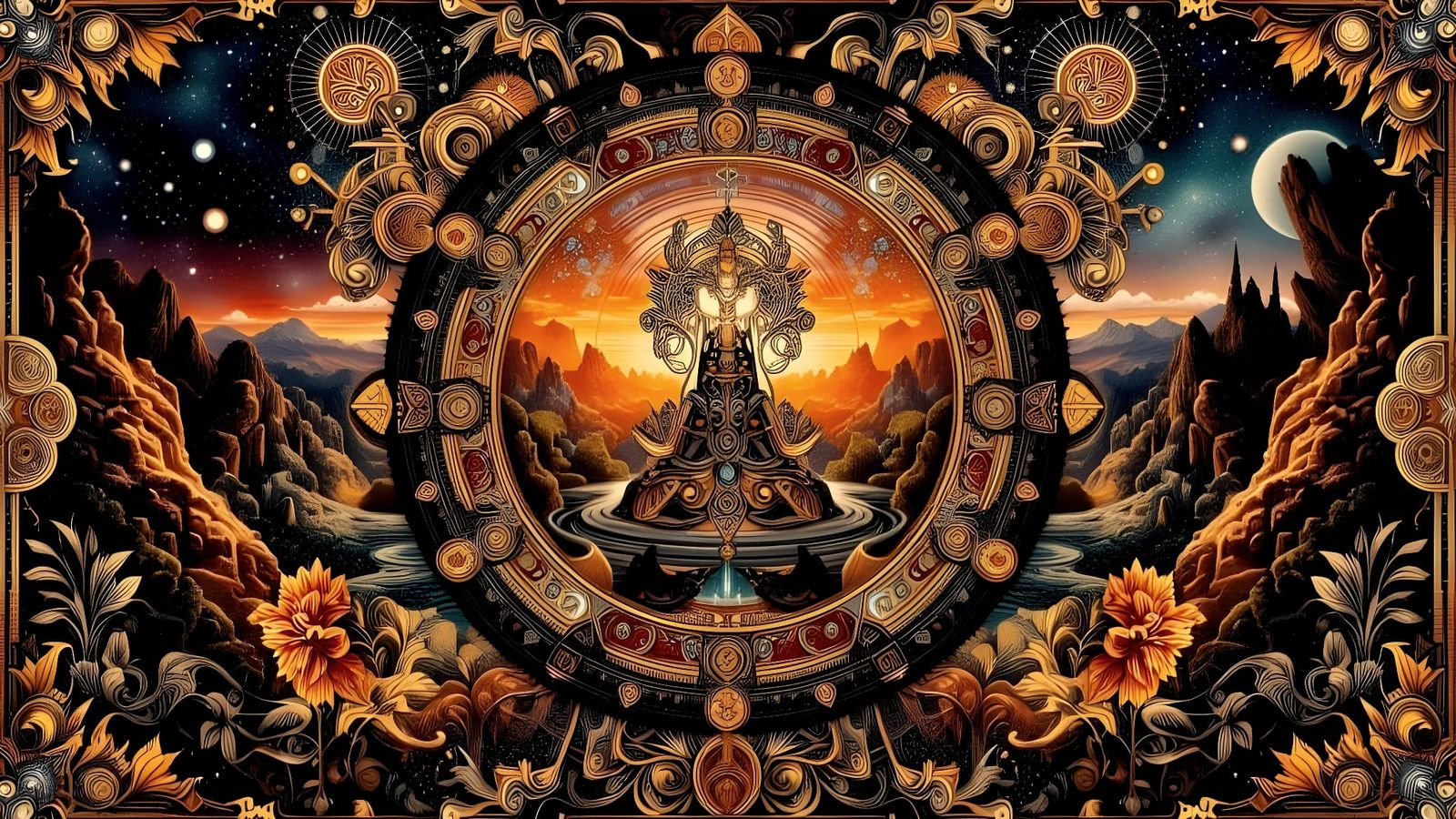 Kalachakra Mandala of Coins and Metals in Baroque Style