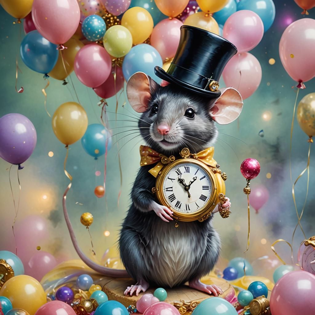Whimsical Mouse Portrait with Clock in Fantasy Art