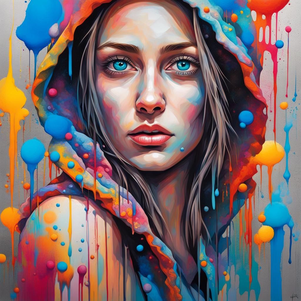 Colorful Graffiti Art: Woman with Blue Eyes