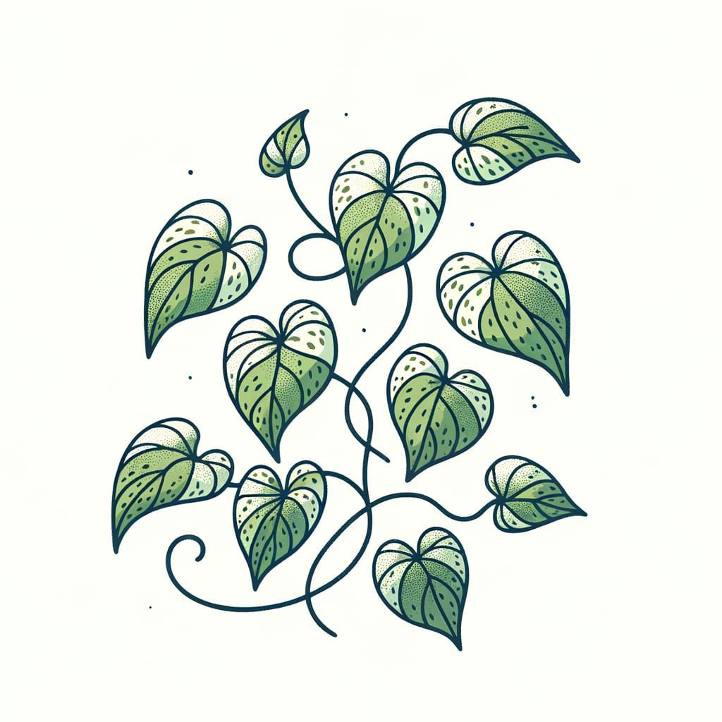 Whimsical Pothos Vine Doodle Illustration in Soft Green and ...