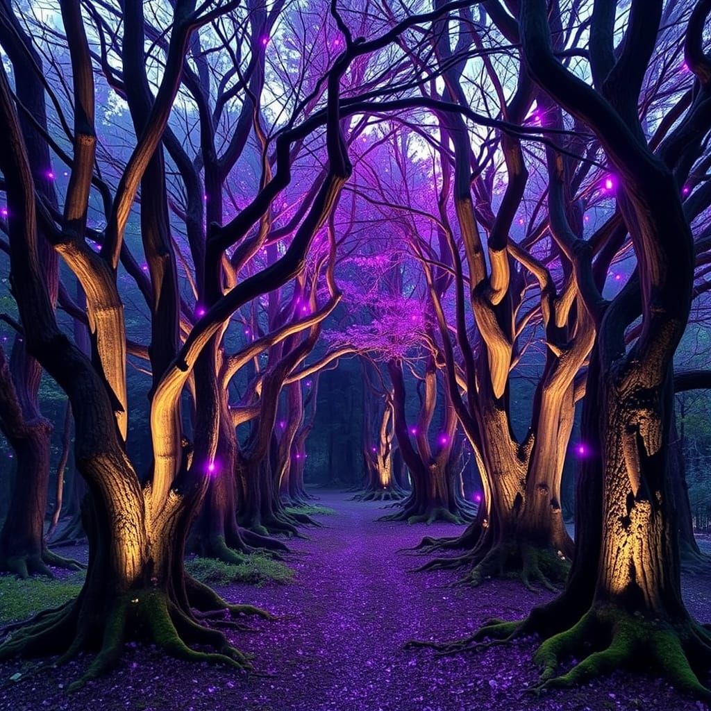 Mirkwood Trees Manifested in Vibrant Purple Hues