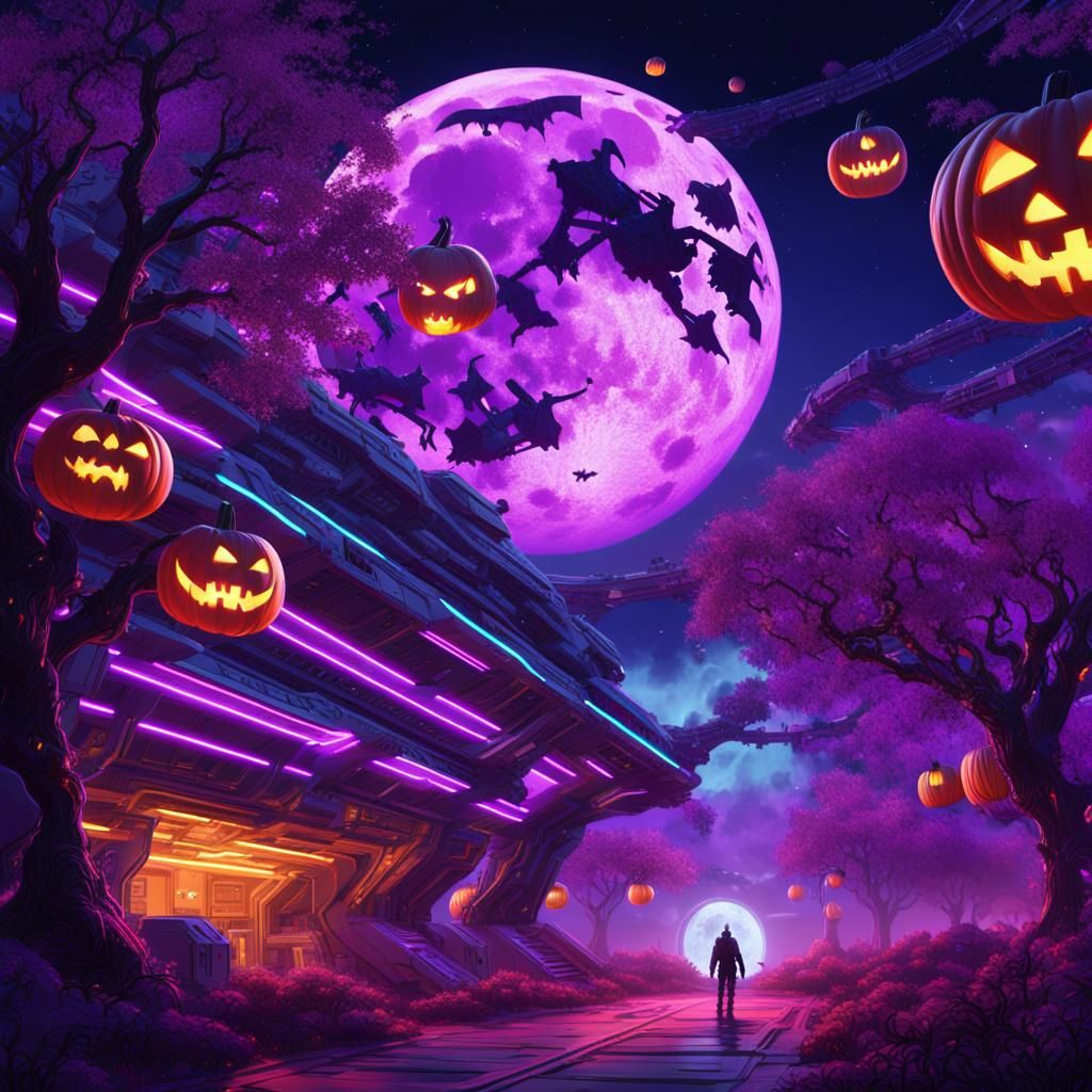 Cyberpunk Vampire Under Futuristic Moon