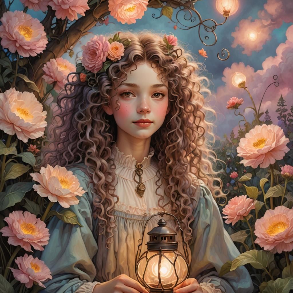 Dreamworld Portrait: Whimsical Girl in Surreal Garden