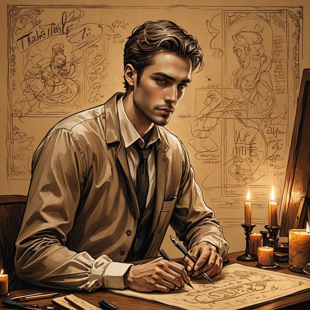Elegant Young Man Drawing: Detailed Matte Painting