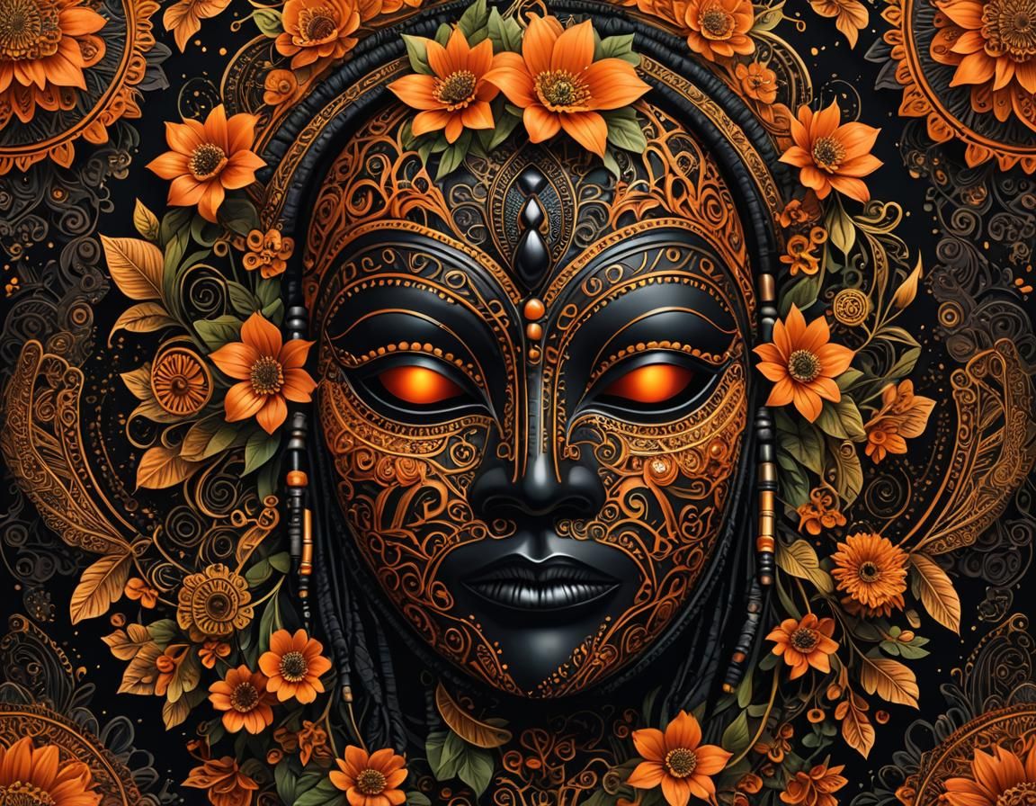 Ornate African Mask with Zentangle Illustration
