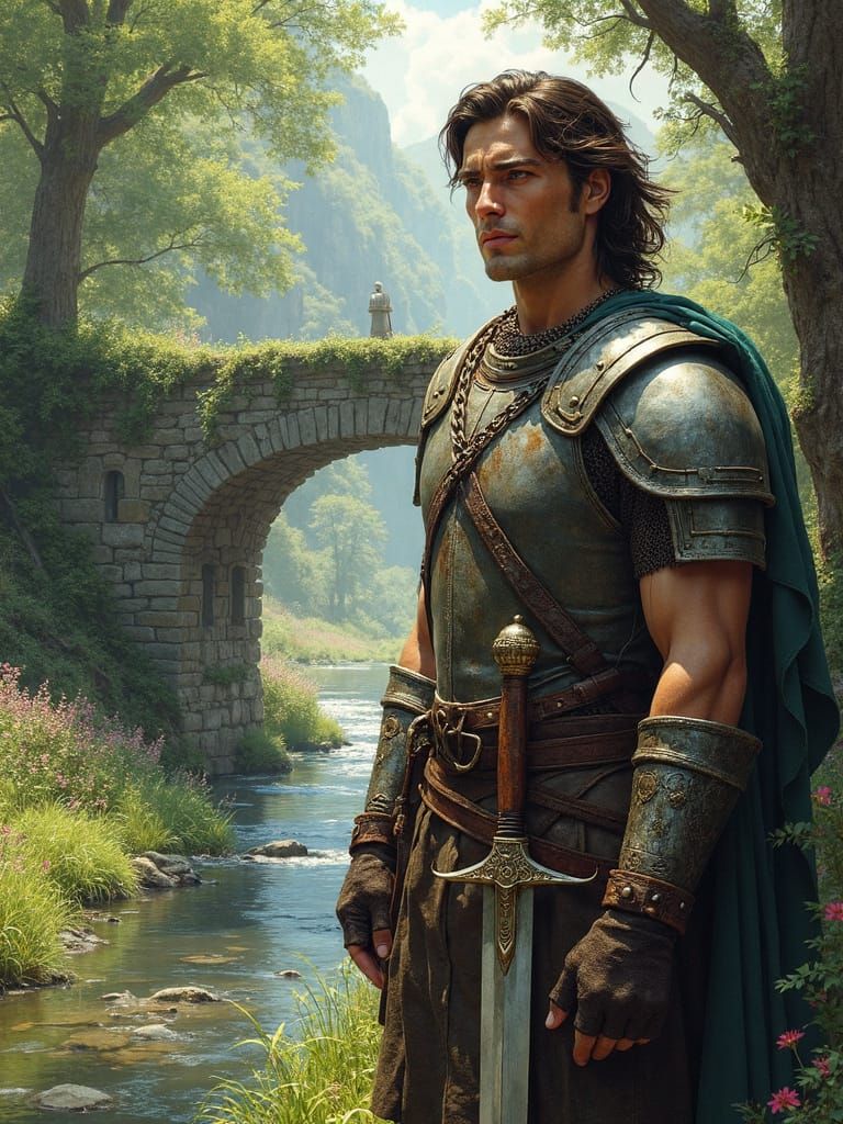 Strong Warrior Stands Tall in Majestic Landscape