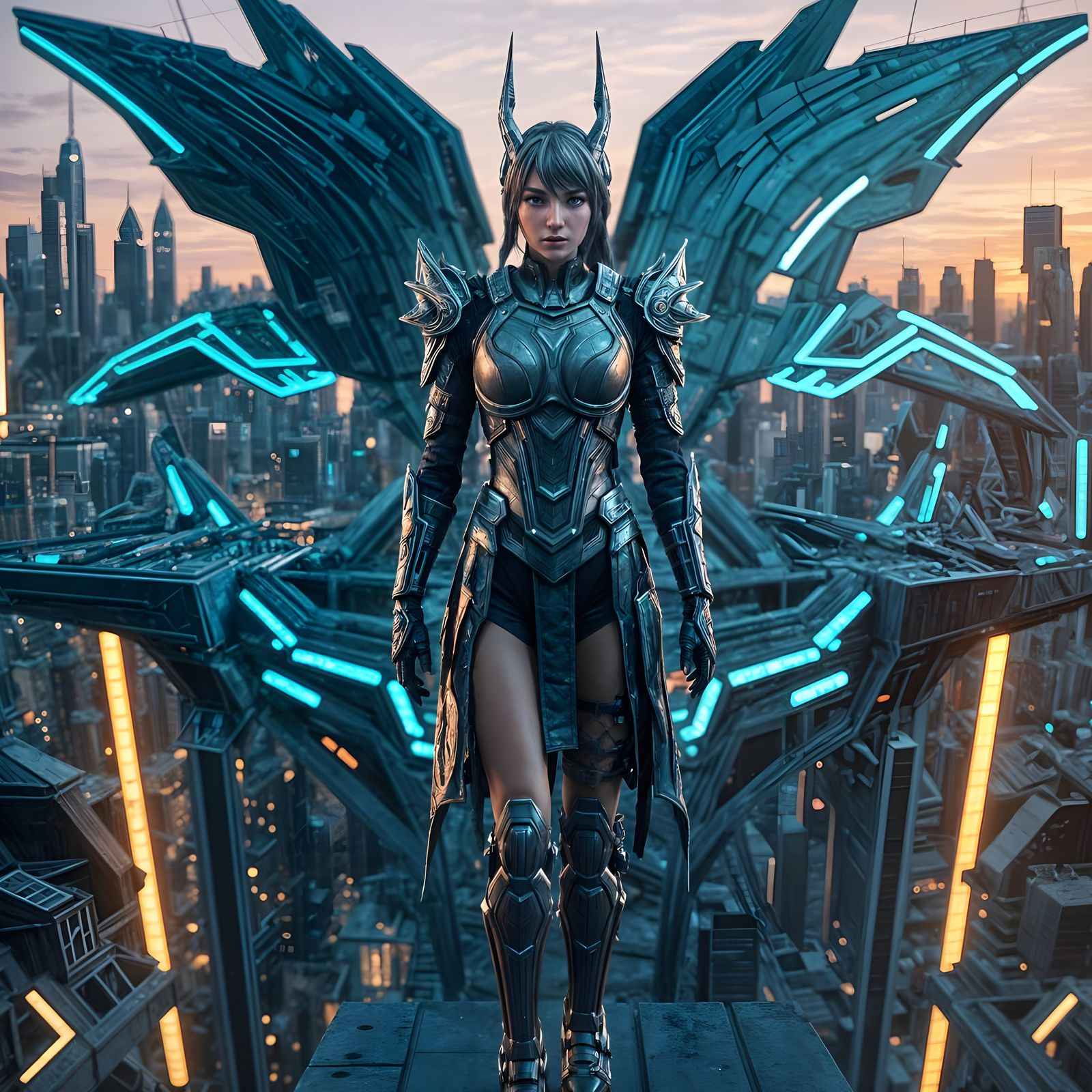 Intricate Futuristic Cityscape with Spaceship, Digital Matte...