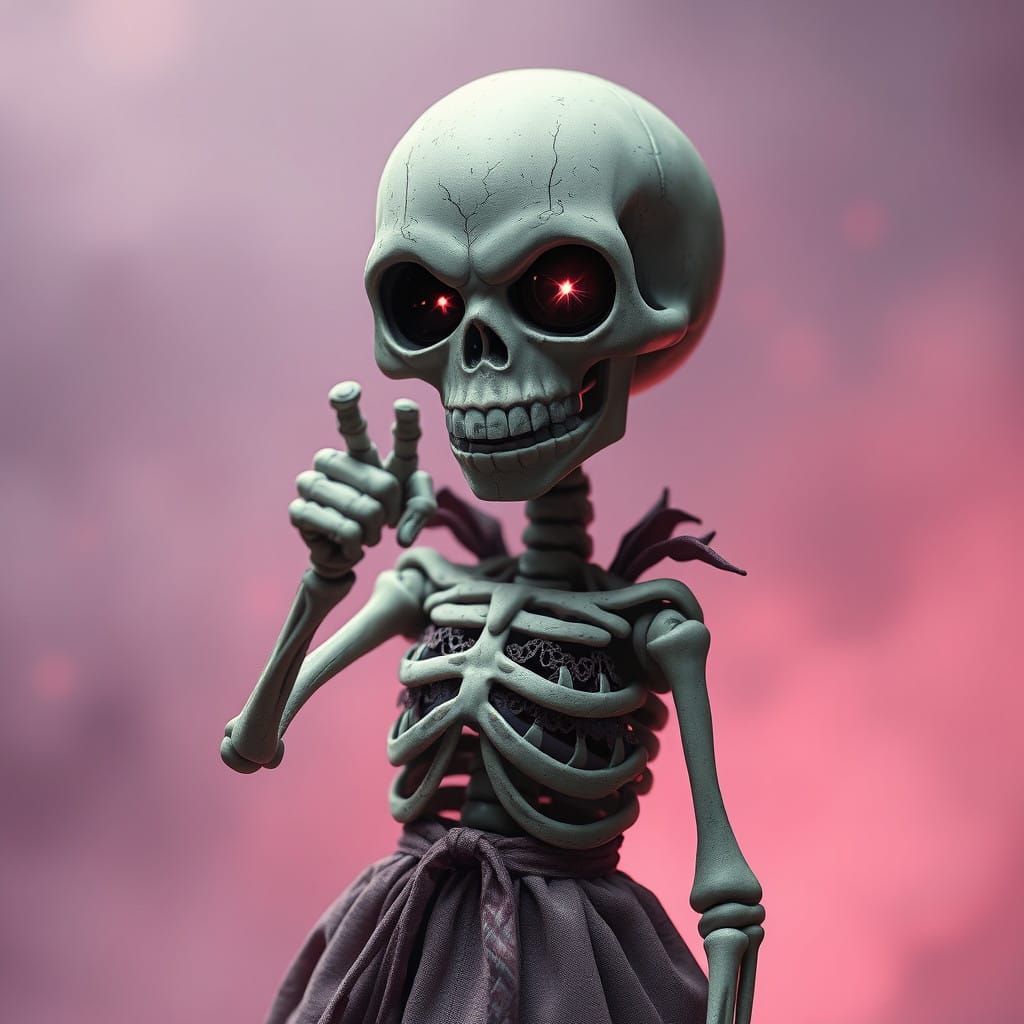 Gothic Kawaii Skeleton in Distressed Parchment Style