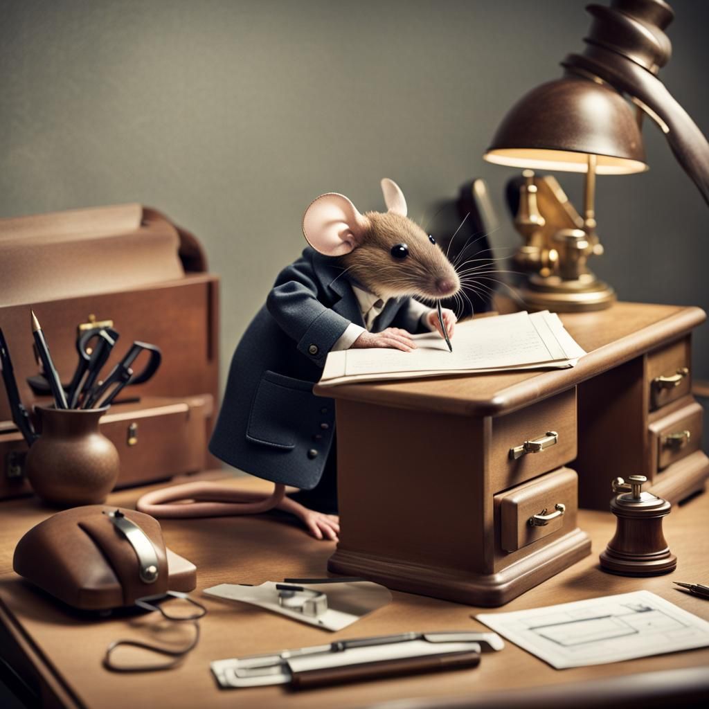 Detective Mouse Investigates Case on Desktop