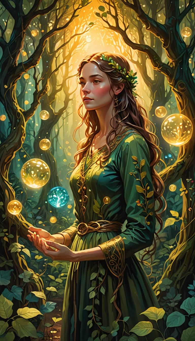 Ethereal Forest Reverence: A Fairytale Illustration