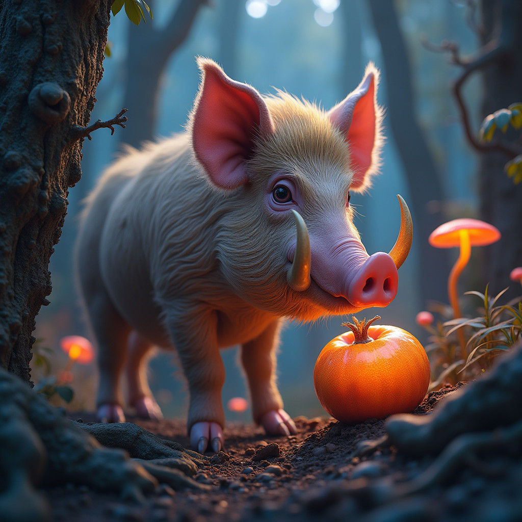 Golden Pig Creature in Mystical Forest
