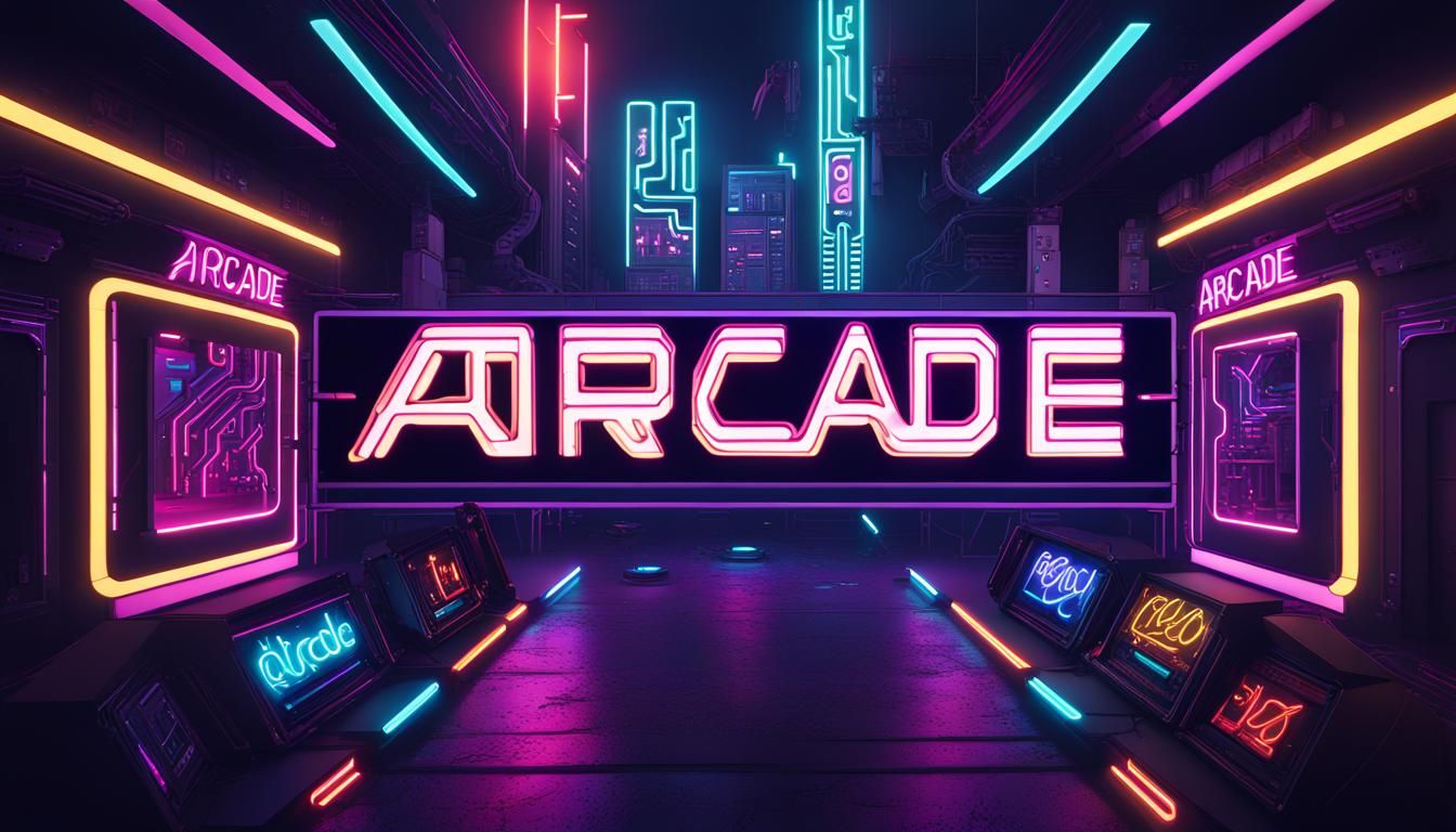 Cyberpunk Neon Arcade Logo with Circuitboard Design