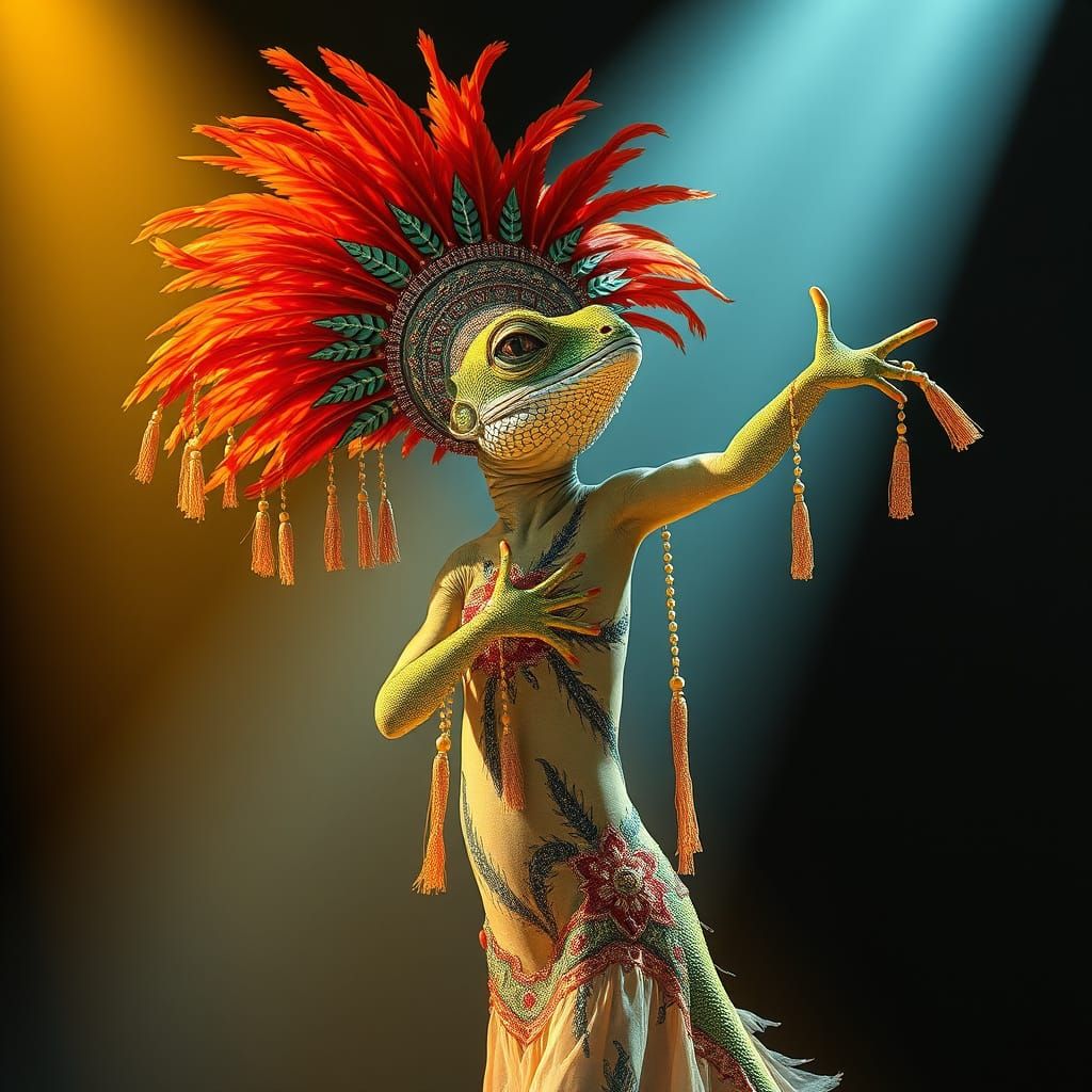 Lizard Cabaret Dancer in Art Nouveau Style