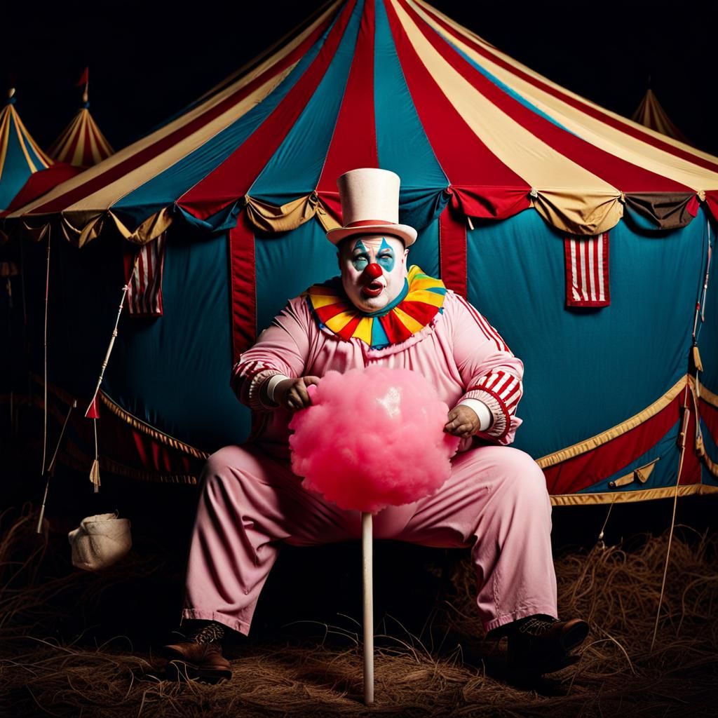 Lonely Clown Consumes Cotton Candy, Circus Atmosphere
