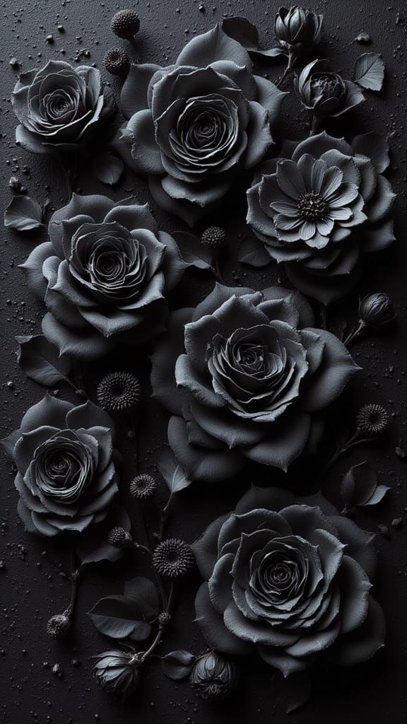 Black Roses in Tiled Seamless Pattern