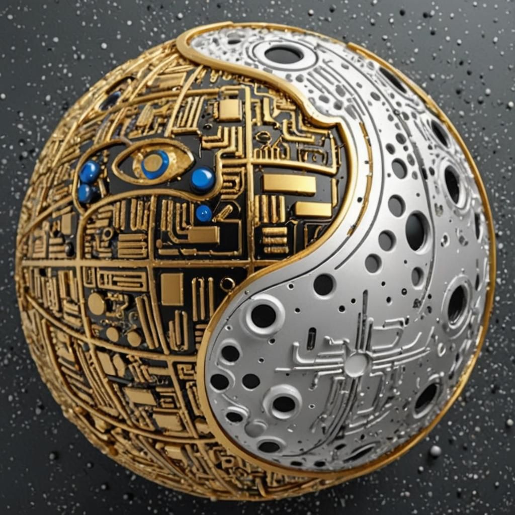 Yin Yang Sphere with Circuits and Organic Skin