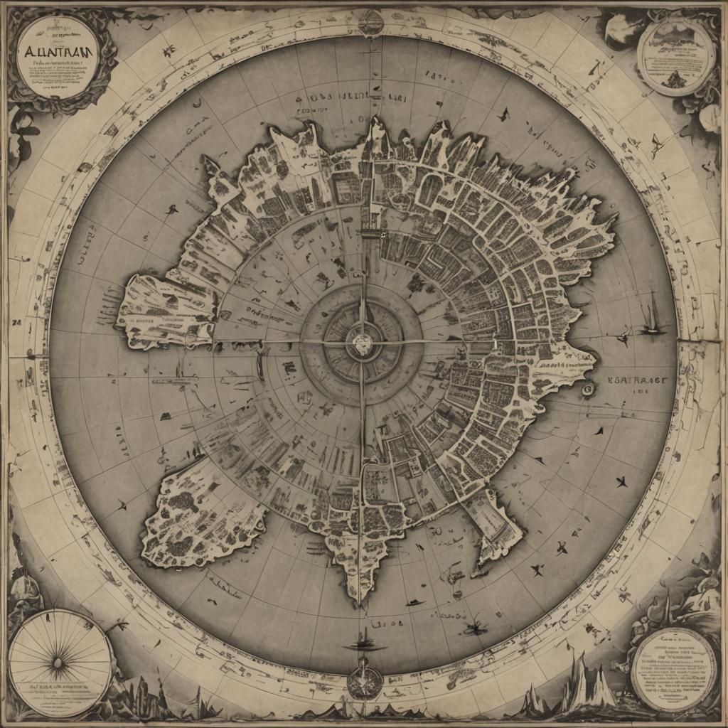 Antique Map of Lost Atlantean City in Antarctica