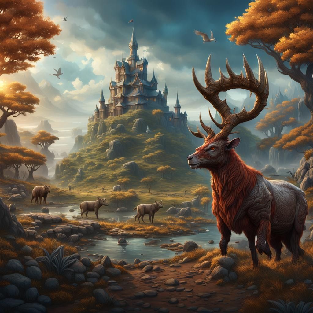 Fantastical Land Animal in Detailed Matte Painting