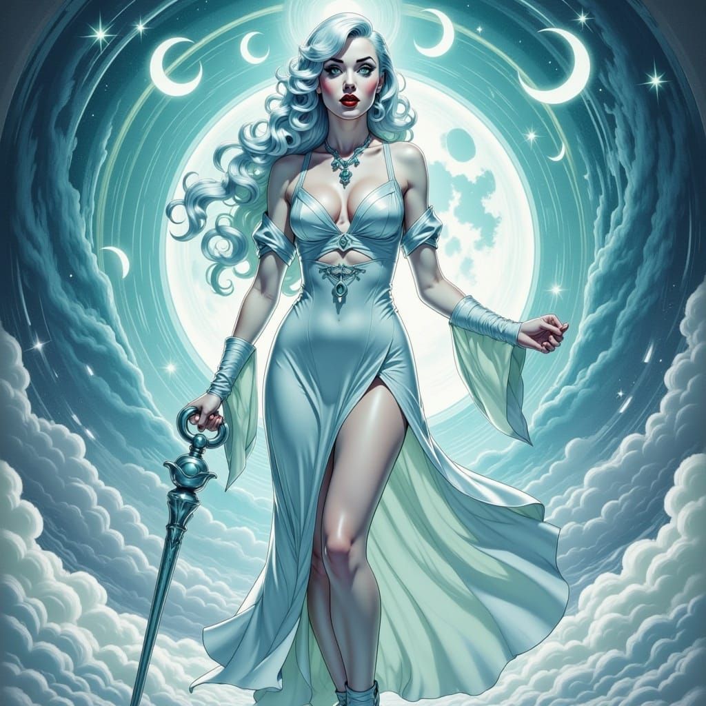 Priestess Summons Moonlight in Anime Style