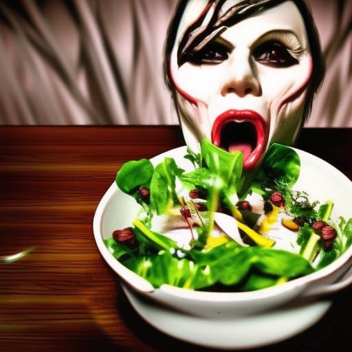 Sinister Witch Enjoys Salad in Hyperrealistic Detail