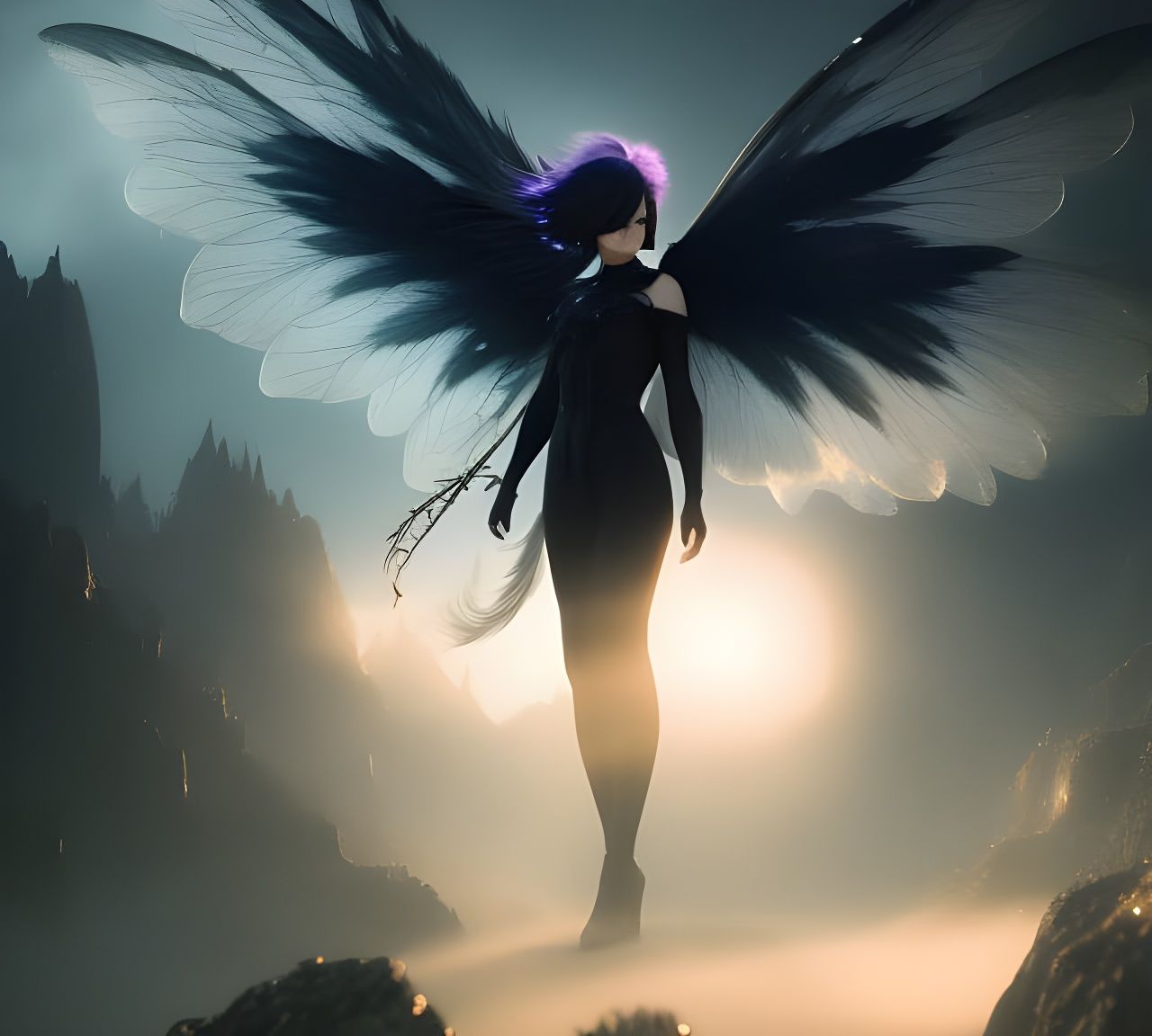 Gothic Crystal Fairy with Black Wings