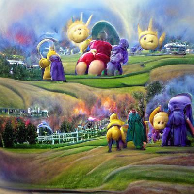 Teletubbies With Weapons, in Luminist Style