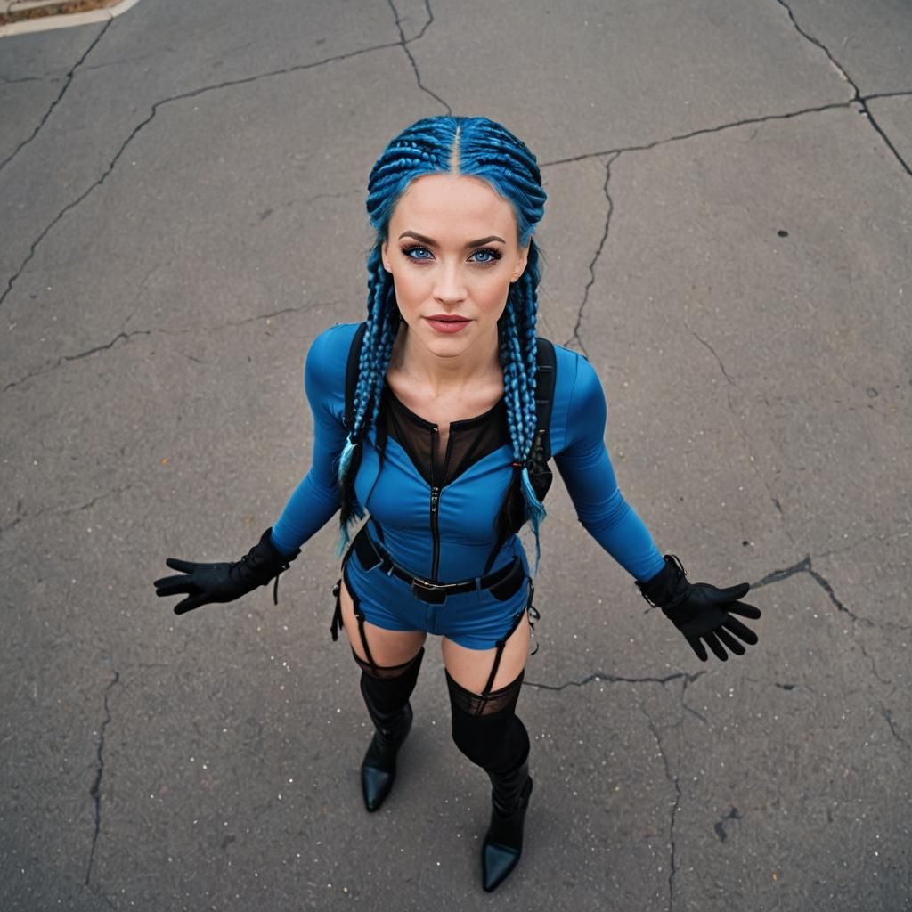 Editorial Photo of Blue-Haired Woman in Bodysuit