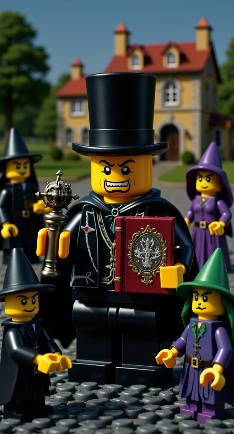 Lego Aleister Crowley with Grimorium, Cinematic Photograph