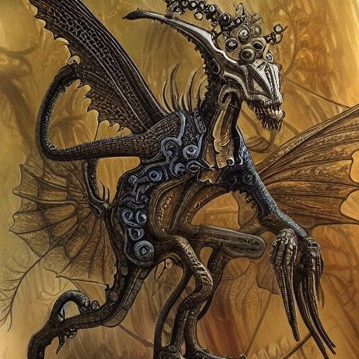 Steampunk Jabberwocky in a Hyperdetailed Forest