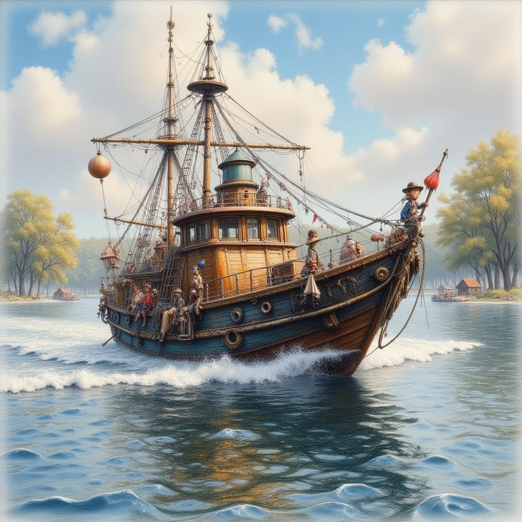 Satellite Hovers Over Whale in Whimsical Watercolor Style