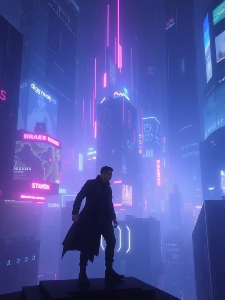 Cyberpunk Futurism in Neon Lit Cityscape