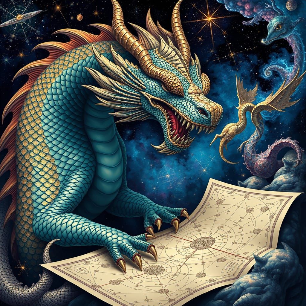 Dragon Scales Map the Cosmos in Vibrant, Surreal Detail