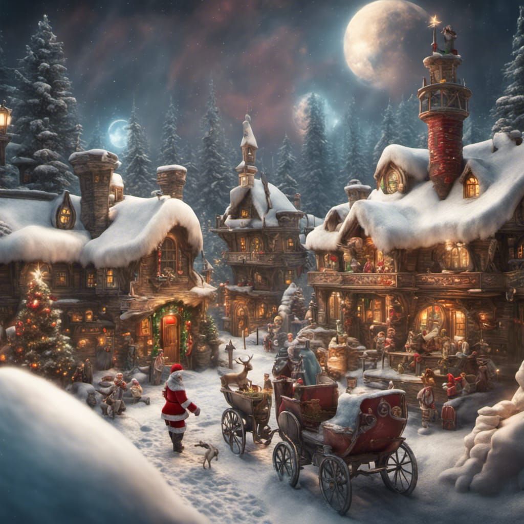 Futuristic North Pole Village with Santa's Workshop