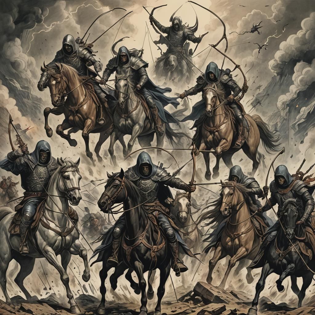 Apocalyptic Horsemen Wielding Bows and Arrows
