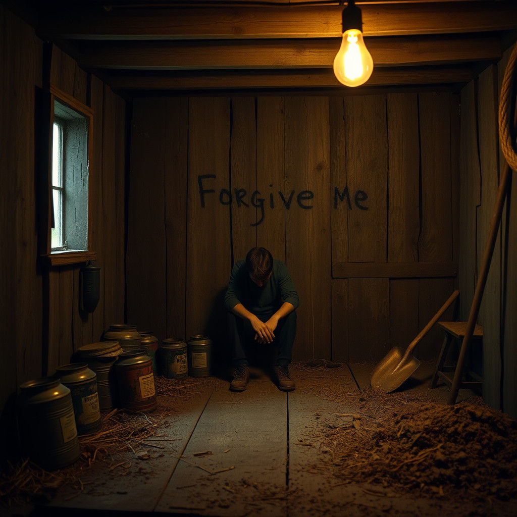 Contemplative Figure in Rustic Shack, Emotional Lighting