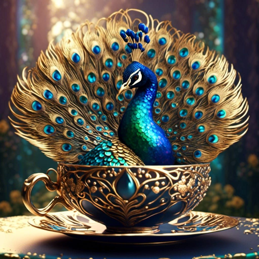 Peacock in Elven Teacup CGI Rendering