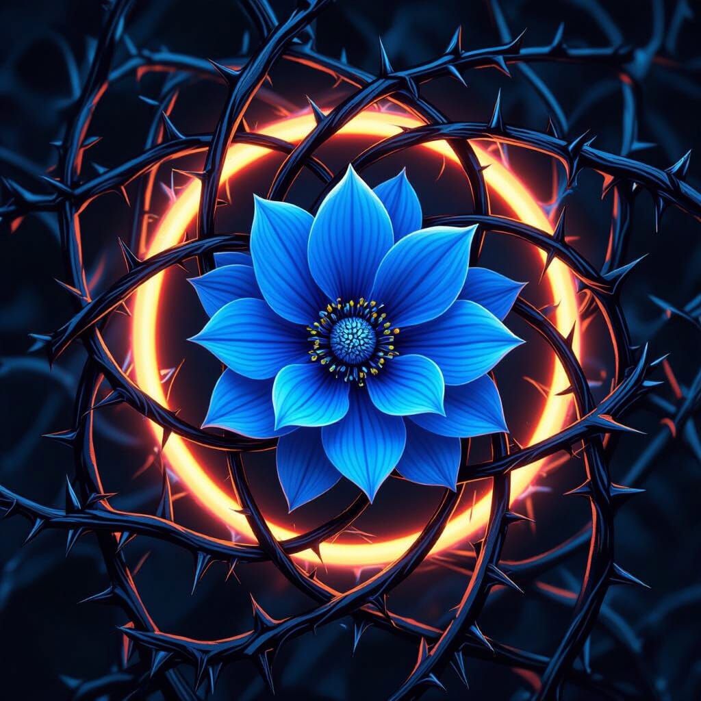 Yin Yang of Thorns and Neon Flower, Surreal Style