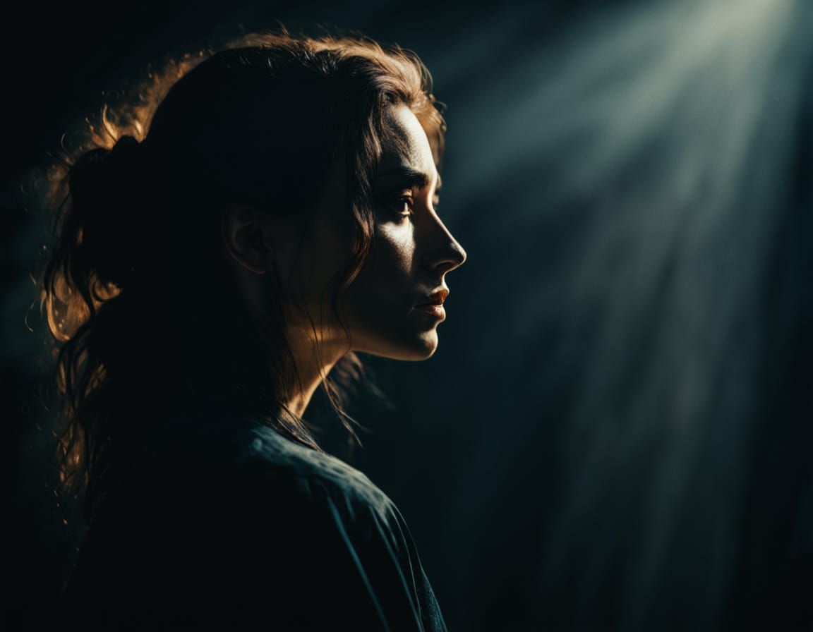 Young Woman in Shadows: Moody Oil Painting