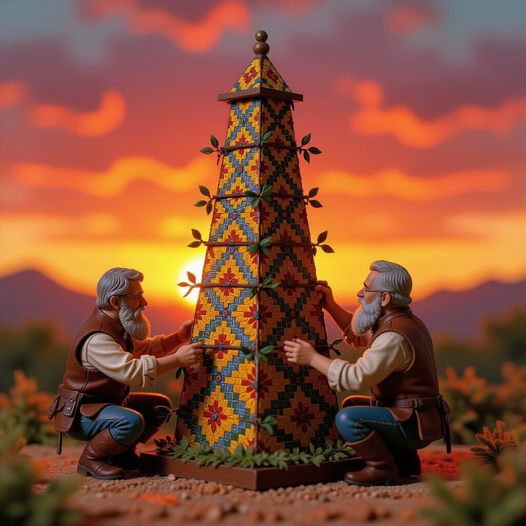 Building a Mosaic Tower: Miniature Men at Work