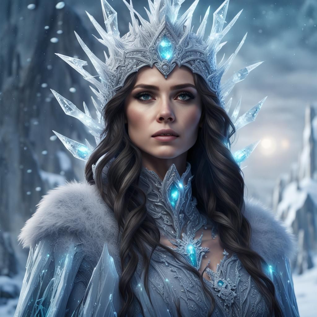 Ice Witch with White Crystals, Digital Art