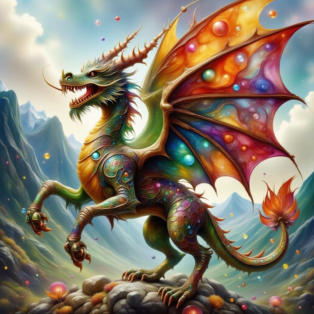 Welsh Dragon Caricature Defending Snowdonia, Whimsical Art