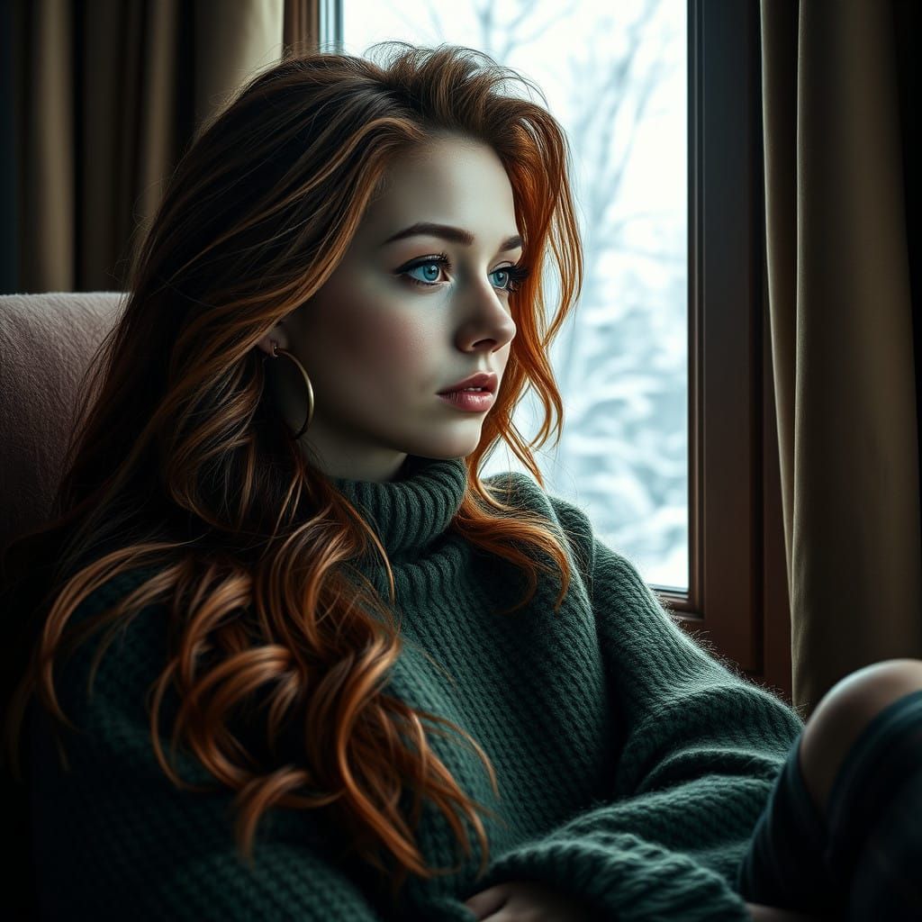 Enchanting Young Woman in Cozy Winter Wonderland