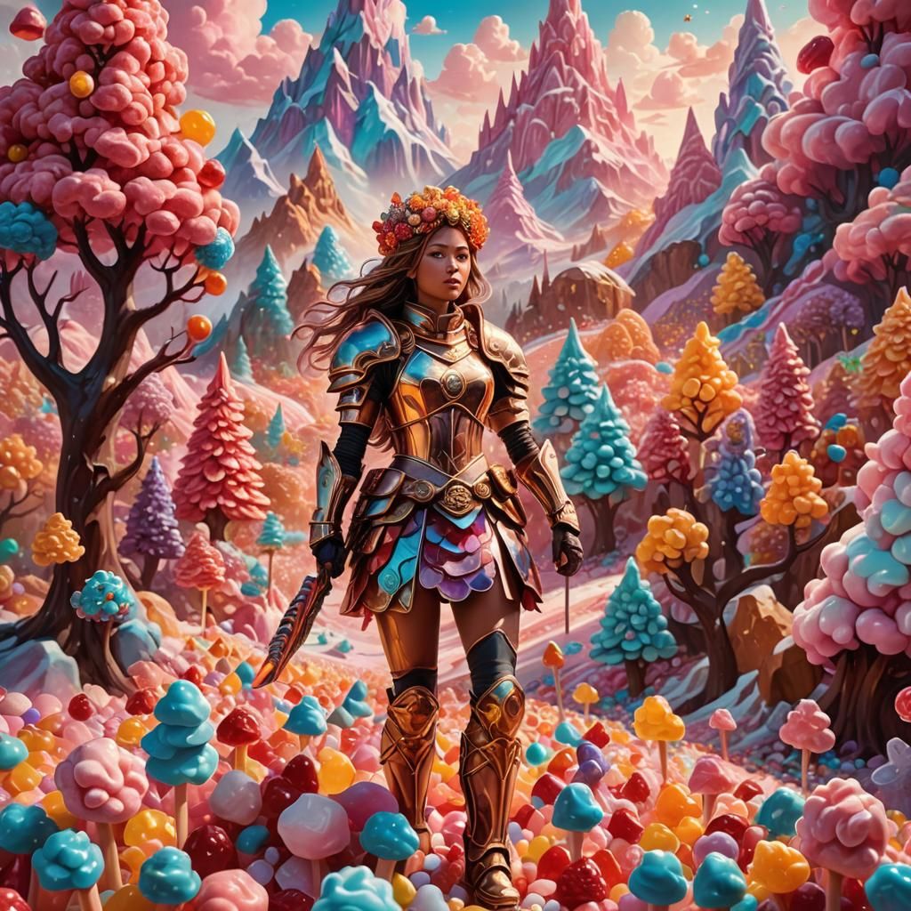 Candy Land Warrior: A Whimsical Fantasy in Oil