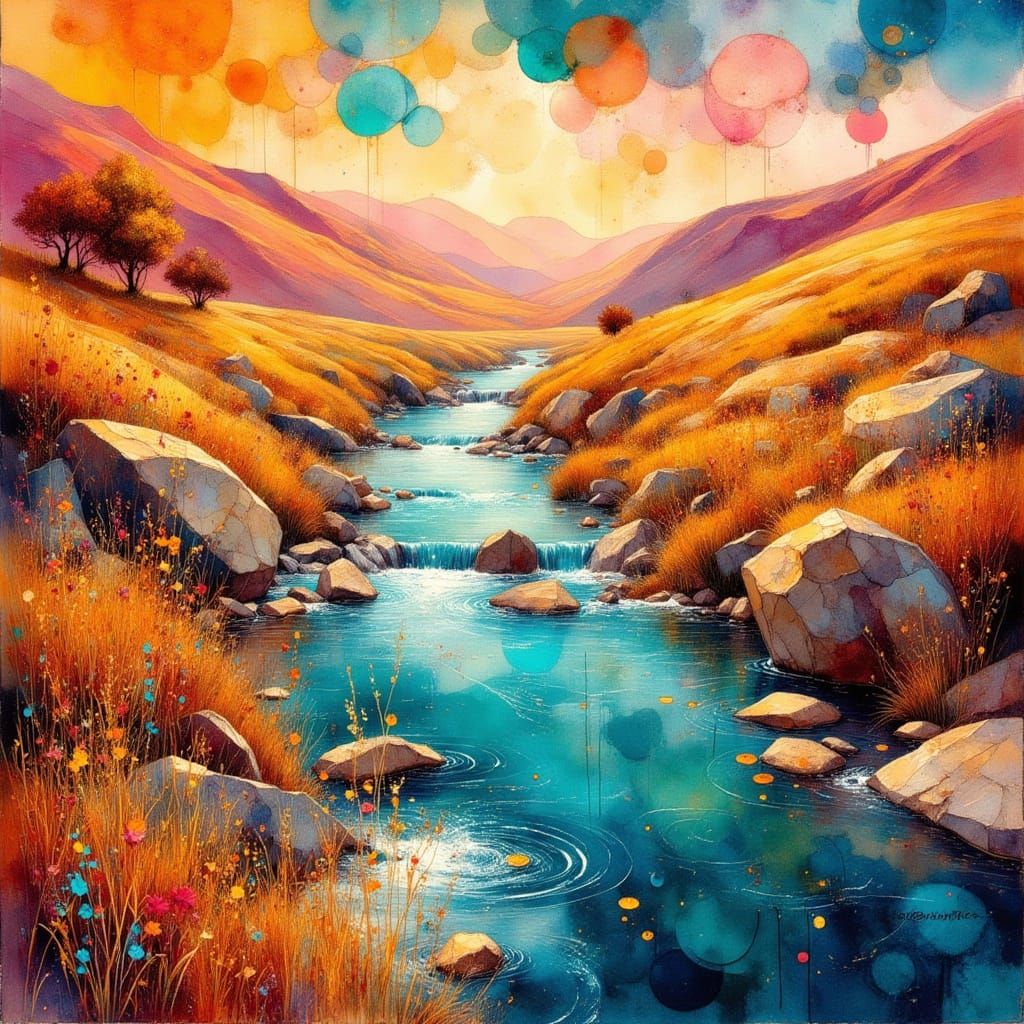 Cobalt Rivers Flow Through Golden Hills