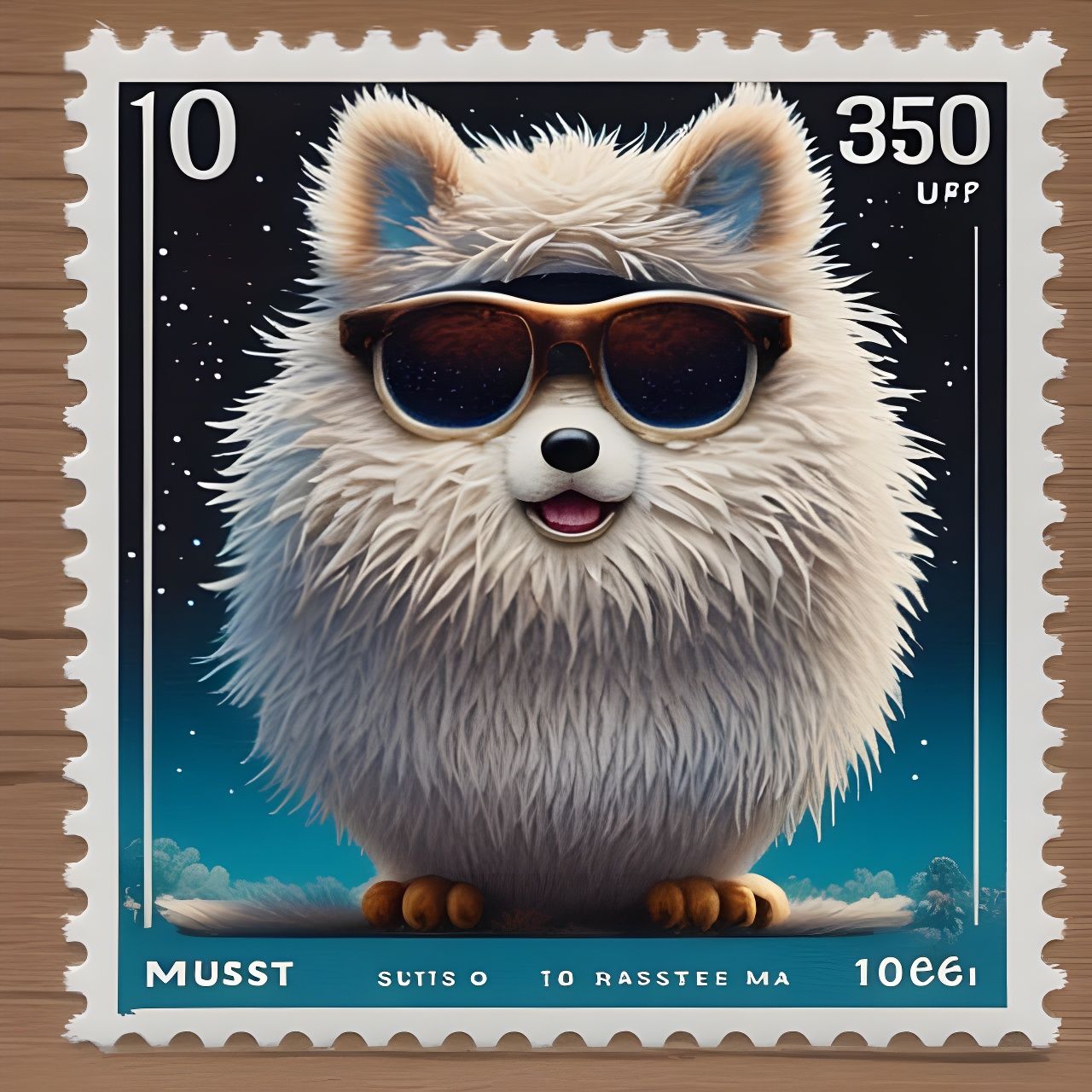 Fluffy Monster on a Detailed Postage Stamp