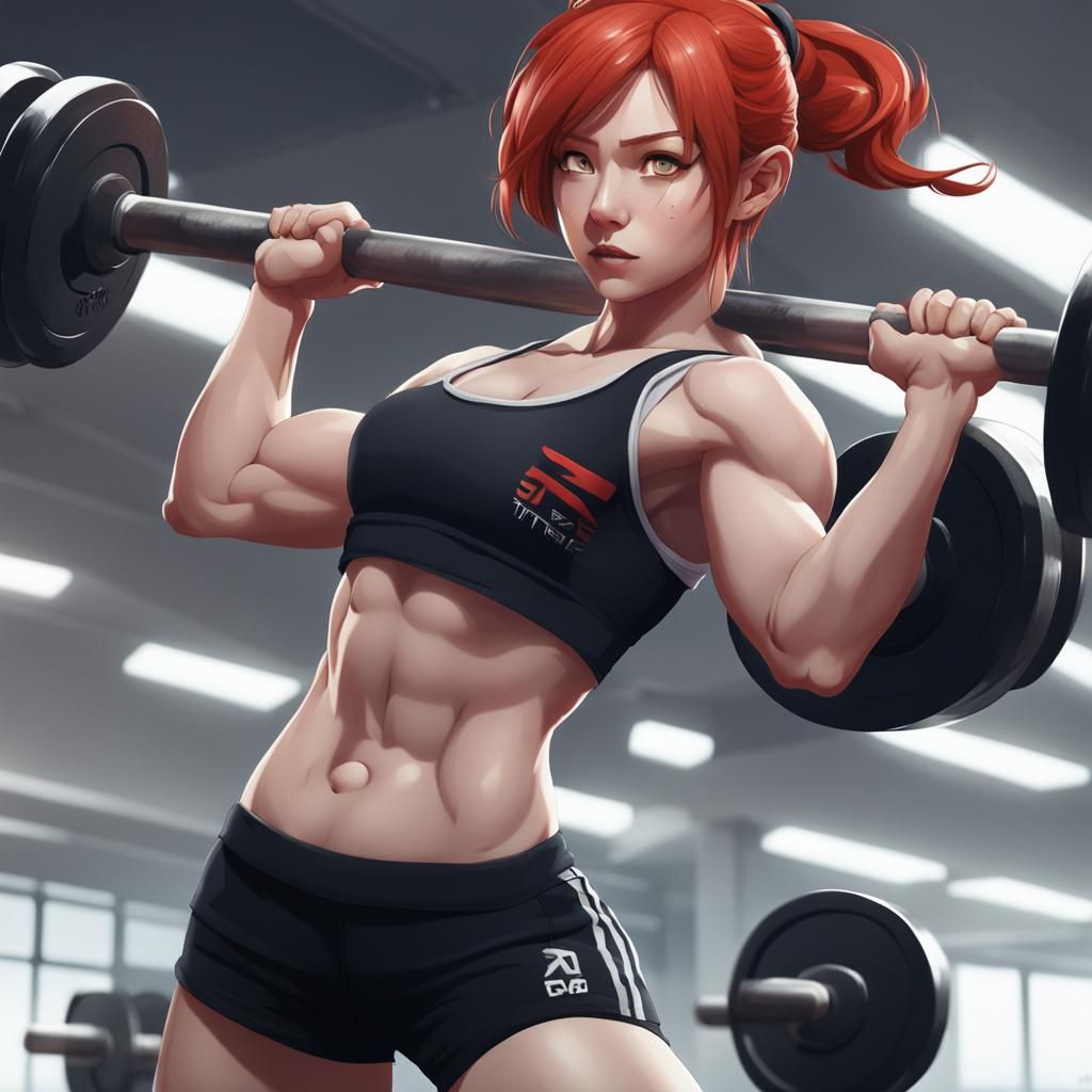 Anime Redhead Weightlifter in 3D Art Style