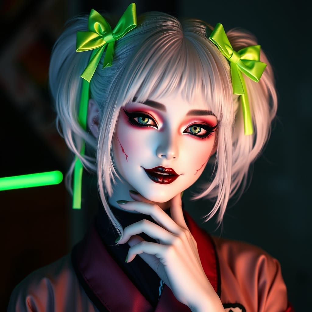 Surreal Geisha Girl with Gothic Horror Makeup